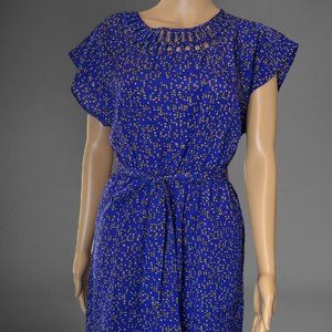 Mossimo Blouson Dress Small  Purple Gold Knee Length Adjustable Waist Round Neck